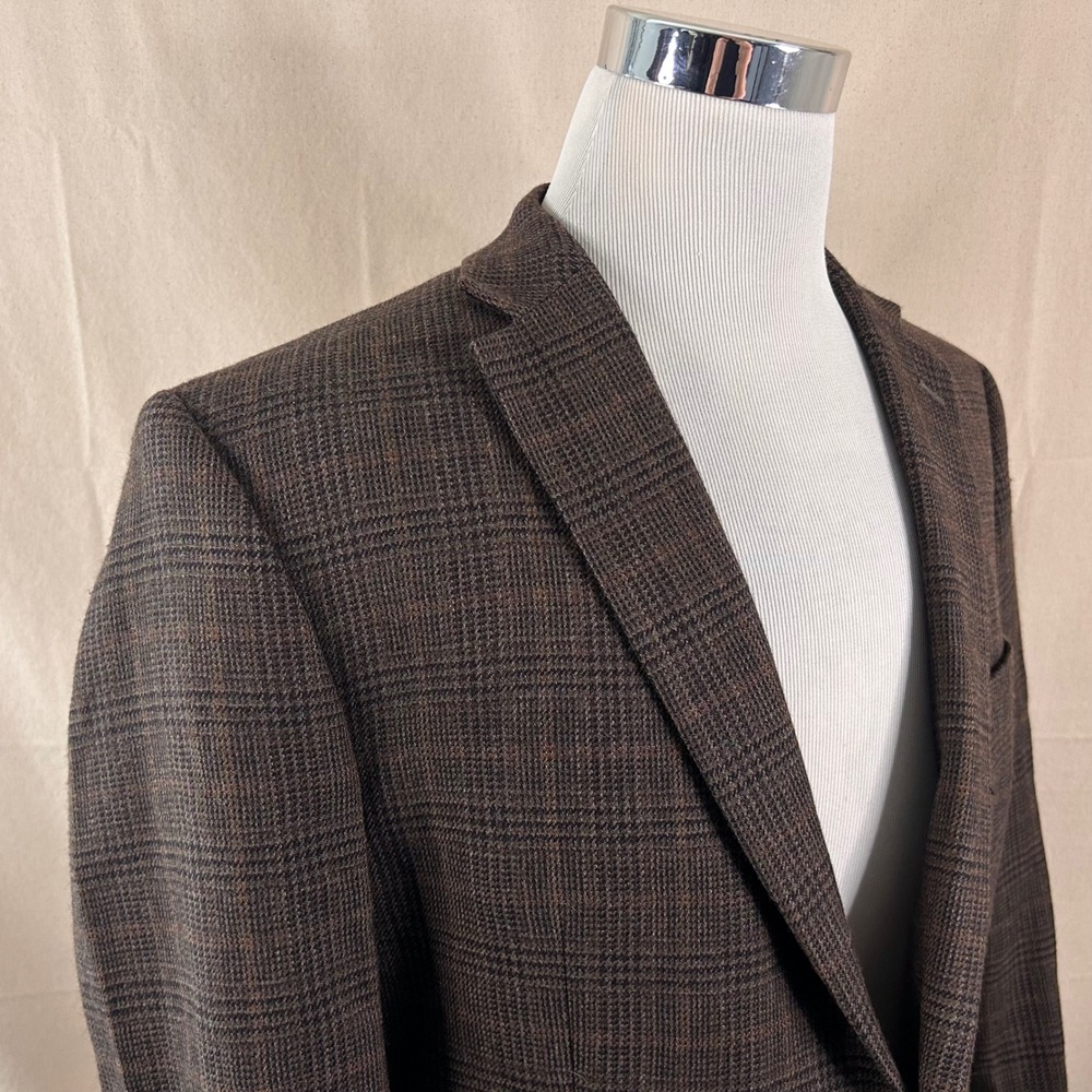 LRL Ralph Lauren 44R Sport 100% Wool Brown Plaid Two Button Lined Vented